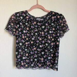 Y2K Modern Black Floral Mesh Rolled Hem Cropped Babydoll
Top Medium